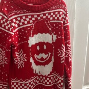 Holiday Time Red and White Santa Men's Crewneck Sweater